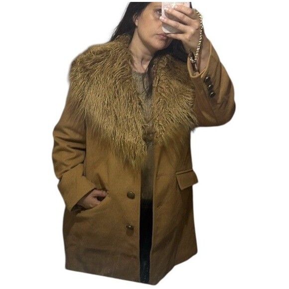 Penny Lane Faux Fur Inspired Coat 18W Tan Wool Blend 70's Hippie Festival Vamp - Picture 7 of 16